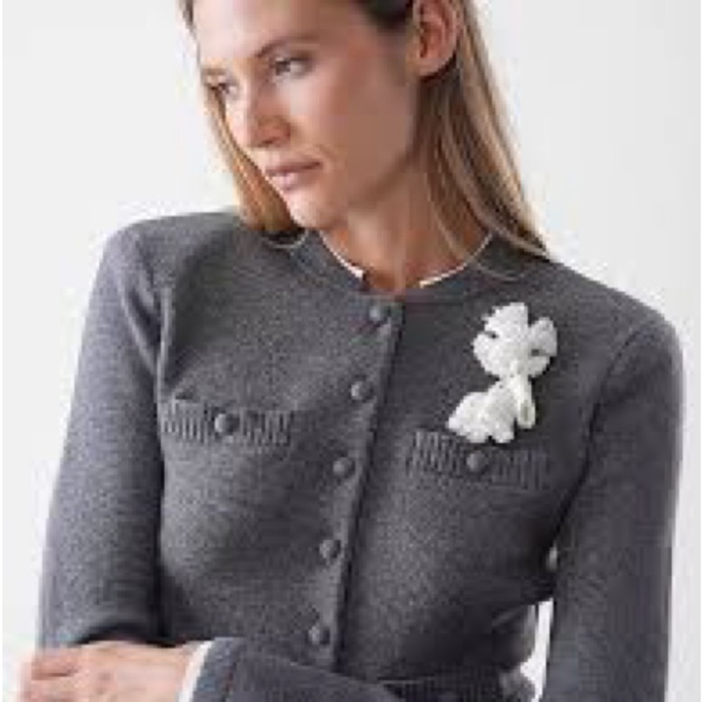 NEW Self-Portrait Gray crochet-flower button Cropped Long Sleeve Cardigan, S - Picture 7 of 14